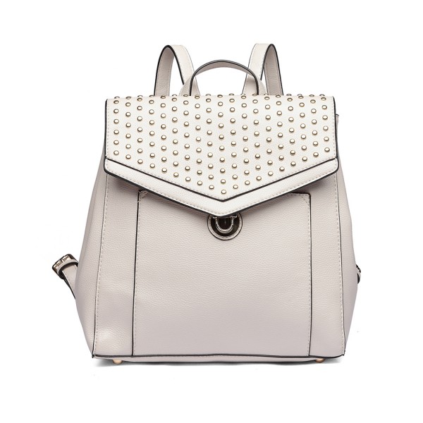 LT1820-MISS LULU PU LEATHER STUDDED FASHION BACKPACK BEIGE LT1820-MISS LULU PU LEATHER STUDDED FASHION BACKPACK BEIGE