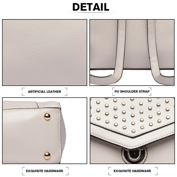 LT1820-MISS LULU PU LEATHER STUDDED FASHION BACKPACK BEIGE LT1820-MISS LULU PU LEATHER STUDDED FASHION BACKPACK BEIGE