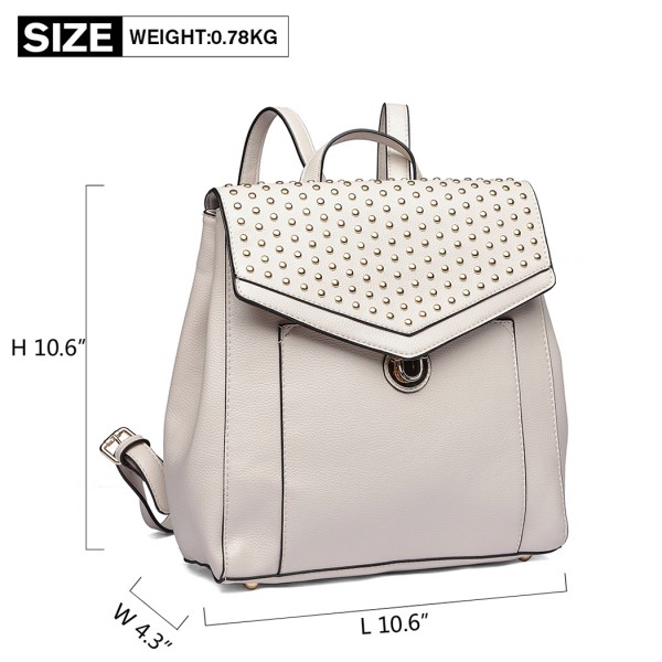 LT1820-MISS LULU PU LEATHER STUDDED FASHION BACKPACK BEIGE LT1820-MISS LULU PU LEATHER STUDDED FASHION BACKPACK BEIGE