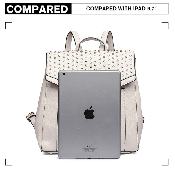 LT1820-MISS LULU PU LEATHER STUDDED FASHION BACKPACK BEIGE LT1820-MISS LULU PU LEATHER STUDDED FASHION BACKPACK BEIGE
