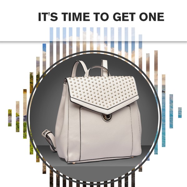 LT1820-MISS LULU PU LEATHER STUDDED FASHION BACKPACK BEIGE LT1820-MISS LULU PU LEATHER STUDDED FASHION BACKPACK BEIGE