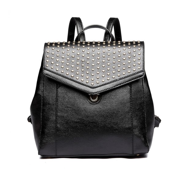LT1820-MISS LULU PU LEATHER STUDDED FASHION BACKPACK BLACK LT1820-MISS LULU PU LEATHER STUDDED FASHION BACKPACK BLACK