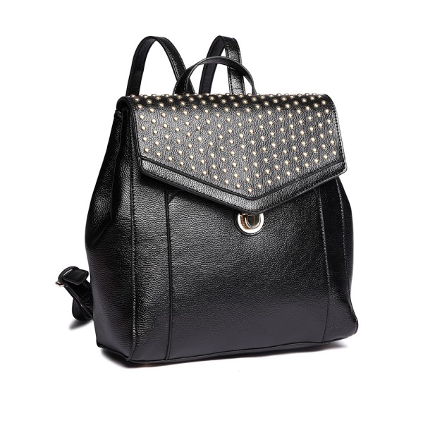 LT1820-MISS LULU PU LEATHER STUDDED FASHION BACKPACK BLACK LT1820-MISS LULU PU LEATHER STUDDED FASHION BACKPACK BLACK