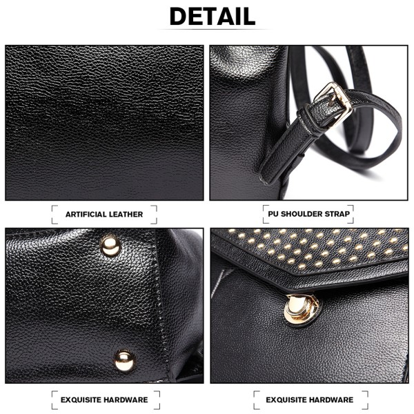 LT1820-MISS LULU PU LEATHER STUDDED FASHION BACKPACK BLACK LT1820-MISS LULU PU LEATHER STUDDED FASHION BACKPACK BLACK