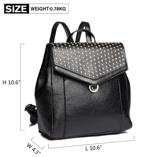LT1820-MISS LULU PU LEATHER STUDDED FASHION BACKPACK BLACK LT1820-MISS LULU PU LEATHER STUDDED FASHION BACKPACK BLACK