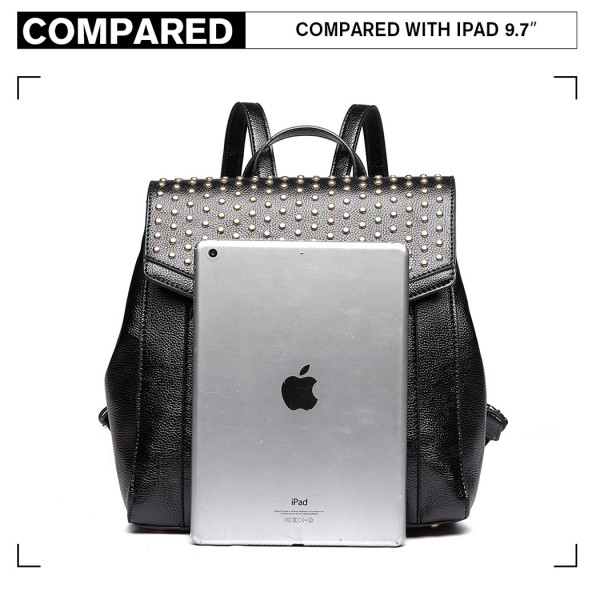 LT1820-MISS LULU PU LEATHER STUDDED FASHION BACKPACK BLACK LT1820-MISS LULU PU LEATHER STUDDED FASHION BACKPACK BLACK