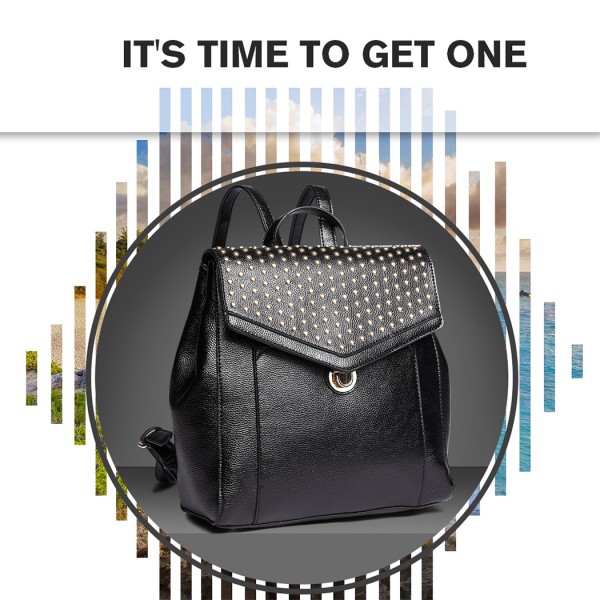LT1820-MISS LULU PU LEATHER STUDDED FASHION BACKPACK BLACK LT1820-MISS LULU PU LEATHER STUDDED FASHION BACKPACK BLACK