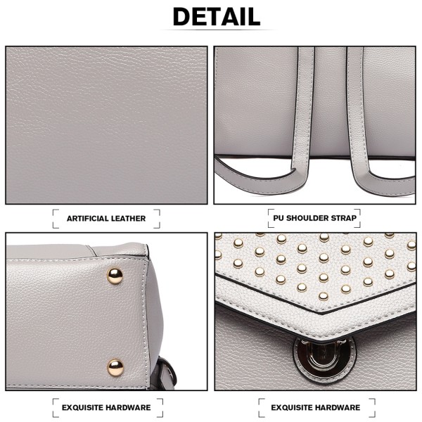 LT1820-MISS LULU PU LEATHER STUDDED FASHION BACKPACK GREY LT1820-MISS LULU PU LEATHER STUDDED FASHION BACKPACK GREY