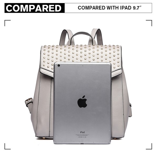 LT1820-MISS LULU PU LEATHER STUDDED FASHION BACKPACK GREY LT1820-MISS LULU PU LEATHER STUDDED FASHION BACKPACK GREY