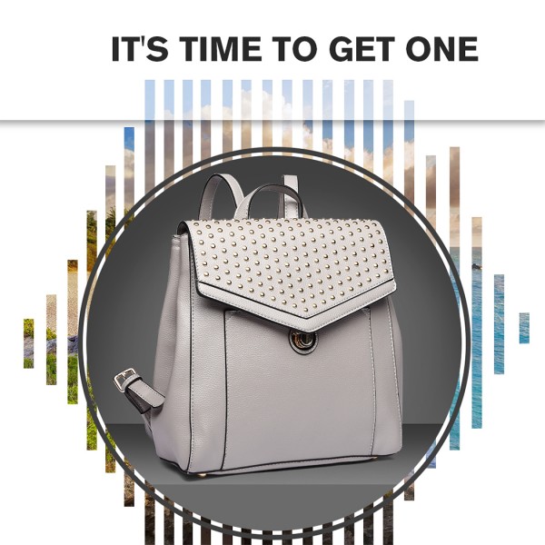 LT1820-MISS LULU PU LEATHER STUDDED FASHION BACKPACK GREY LT1820-MISS LULU PU LEATHER STUDDED FASHION BACKPACK GREY