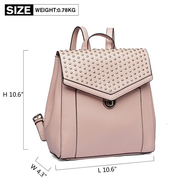 LT1820 - MISS LULU LEATHER LOOK STUDDED FASHION BACKPACK - NUDE LT1820 - MISS LULU LEATHER LOOK STUDDED FASHION BACKPACK - NUDE