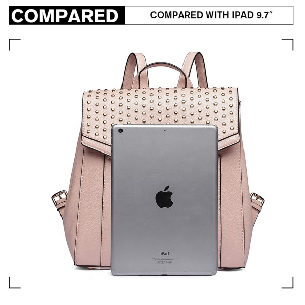 LT1820 - MISS LULU LEATHER LOOK STUDDED FASHION BACKPACK - NUDE LT1820 - MISS LULU LEATHER LOOK STUDDED FASHION BACKPACK - NUDE