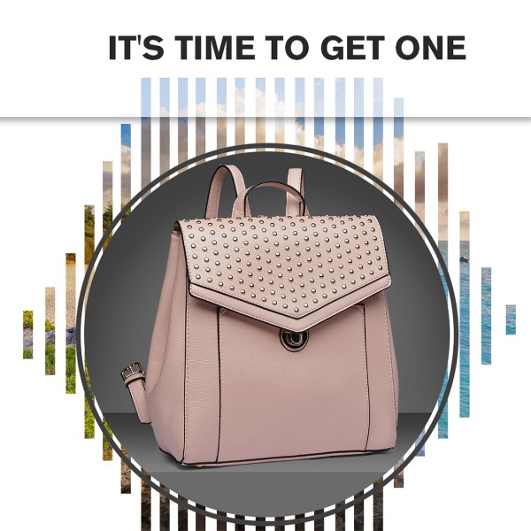 LT1820 - MISS LULU LEATHER LOOK STUDDED FASHION BACKPACK - NUDE LT1820 - MISS LULU LEATHER LOOK STUDDED FASHION BACKPACK - NUDE