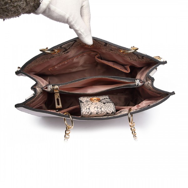 LT1821 WE -Miss Lulu Faux Leather Tassel Chain Tote Handbags White