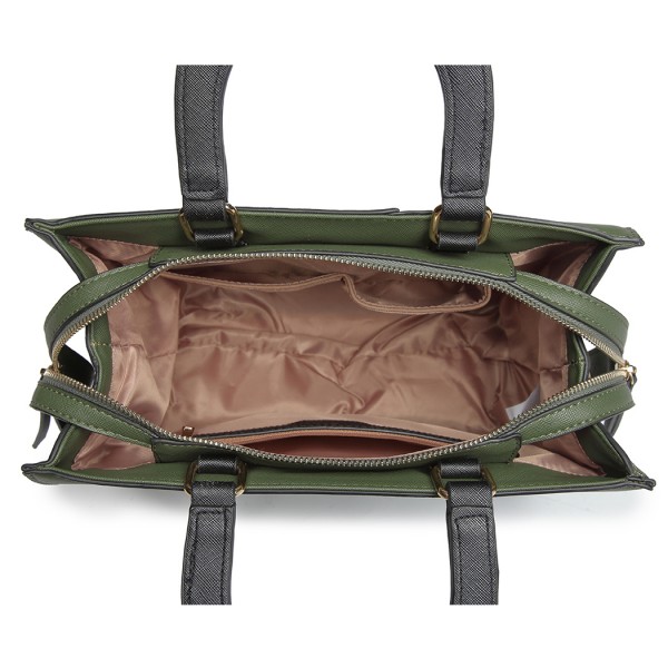 LT1860-MISS LULU LEATHER LOOK COLOR BLOCK HANDBAG SHOULDER BAG GREEN/ORANGE