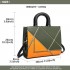LT1860-MISS LULU LEATHER LOOK COLOR BLOCK HANDBAG SHOULDER BAG GREEN/ORANGE