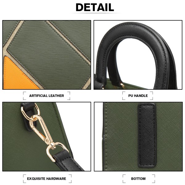 LT1860-MISS LULU LEATHER LOOK COLOR BLOCK HANDBAG SHOULDER BAG GREEN/ORANGE