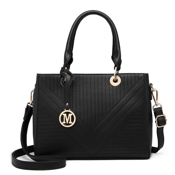 LT1865 - Miss Lulu Quilted Stitched Detail Handbag - Black