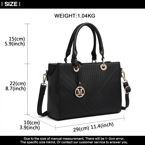 LT1865 - Miss Lulu Quilted Stitched Detail Handbag - Black