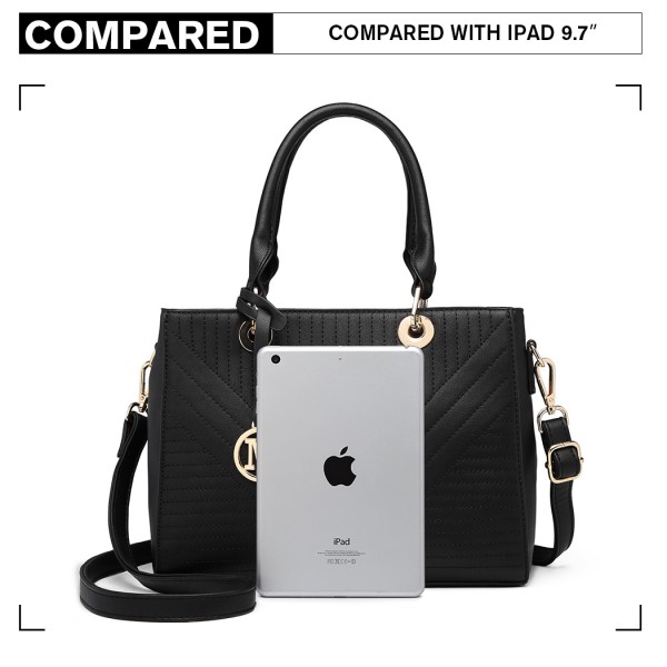 LT1865 - Miss Lulu Quilted Stitched Detail Handbag - Black