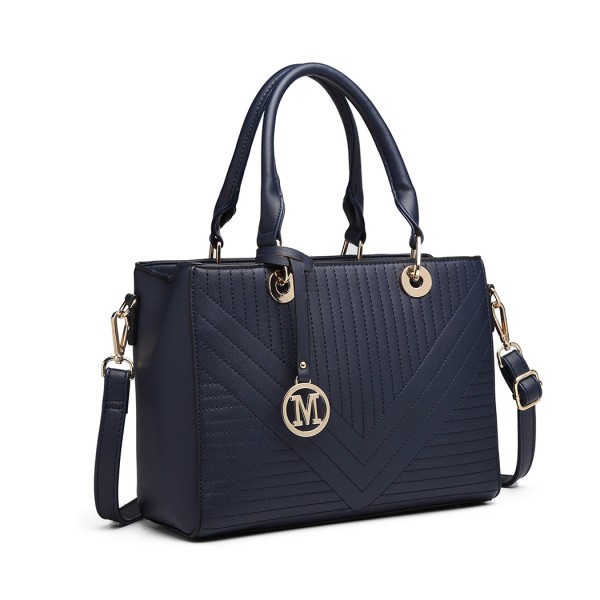 LT1865 - Miss Lulu Quilted Stitched Detail Handbag - Navy