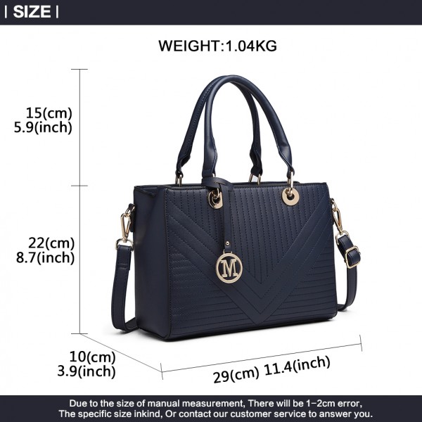 LT1865 - Miss Lulu Quilted Stitched Detail Handbag - Navy