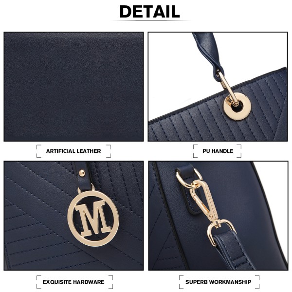 LT1865 - Miss Lulu Quilted Stitched Detail Handbag - Navy