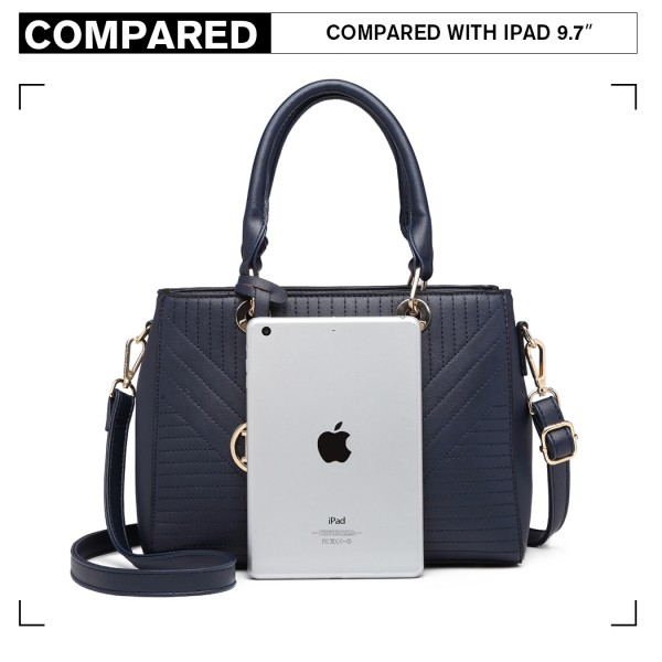 LT1865 - Miss Lulu Quilted Stitched Detail Handbag - Navy