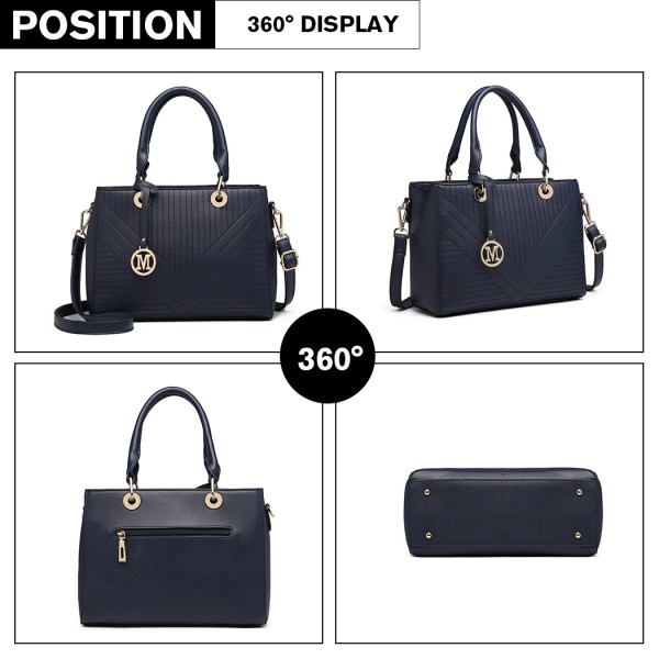 LT1865 - Miss Lulu Quilted Stitched Detail Handbag - Navy