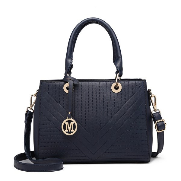 LT1865 - Miss Lulu Quilted Stitched Detail Handbag - Navy