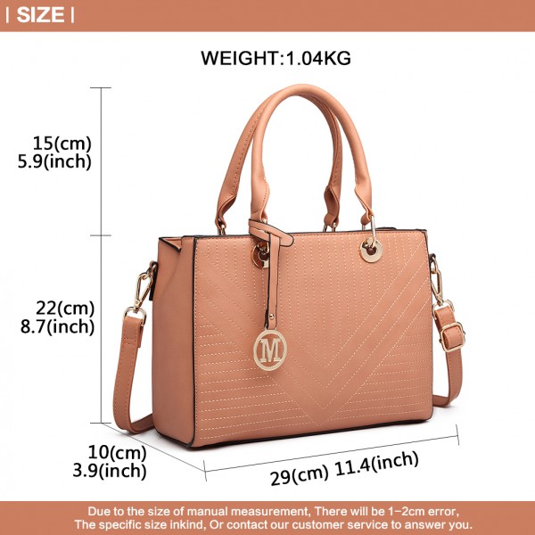 LT1865 - Miss Lulu Quilted Stitched Detail Handbag - Pink