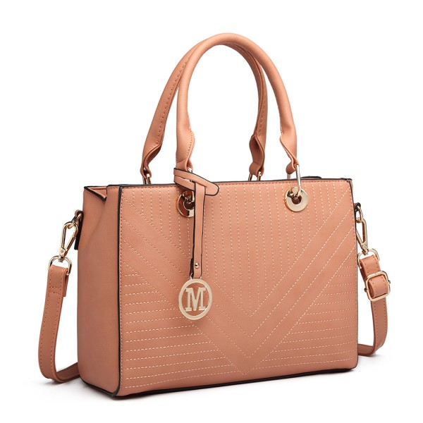 LT1865 - Miss Lulu Quilted Stitched Detail Handbag - Pink