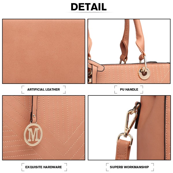 LT1865 - Miss Lulu Quilted Stitched Detail Handbag - Pink