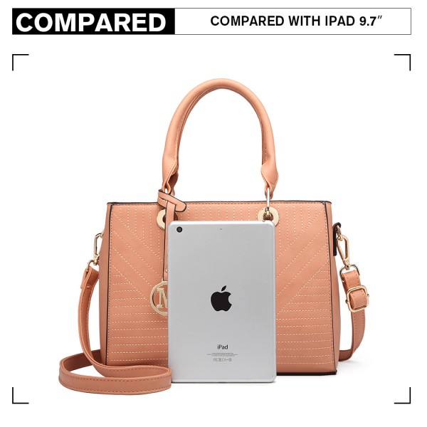 LT1865 - Miss Lulu Quilted Stitched Detail Handbag - Pink