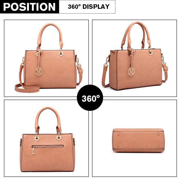 LT1865 - Miss Lulu Quilted Stitched Detail Handbag - Pink