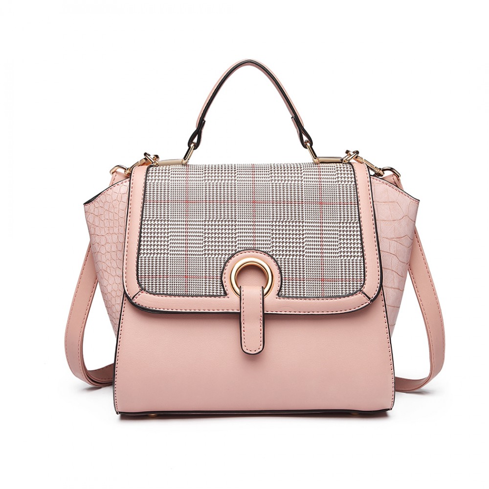 LT1906 - Miss Lulu Plaid Croc Skin Handbag - Pink