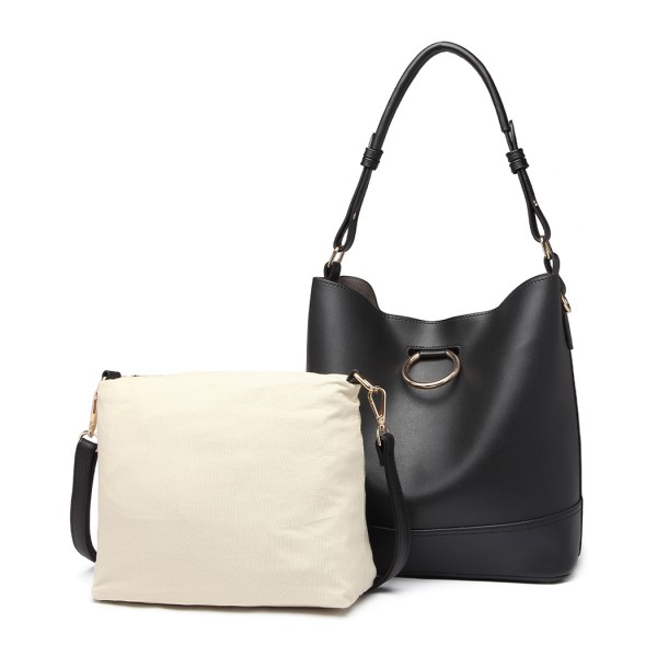 LT1917 - Miss Lulu 2 Piece Bucket Tote Bag Set - Black