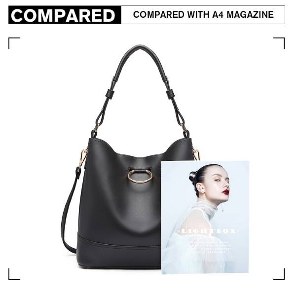 LT1917 - Miss Lulu 2 Piece Bucket Tote Bag Set - Black