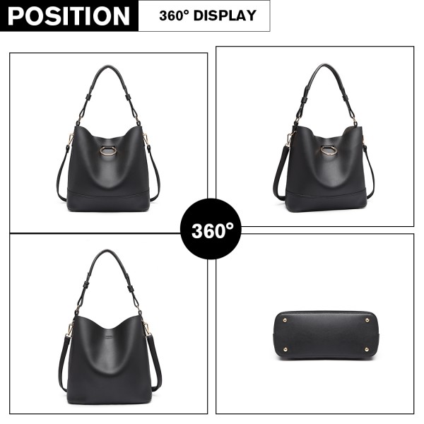 LT1917 - Miss Lulu 2 Piece Bucket Tote Bag Set - Black