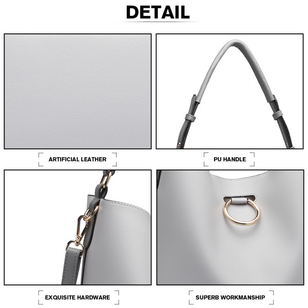 LT1917 - Miss Lulu 2 Piece Bucket Tote Bag Set - Grey