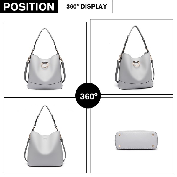 LT1917 - Miss Lulu 2 Piece Bucket Tote Bag Set - Grey