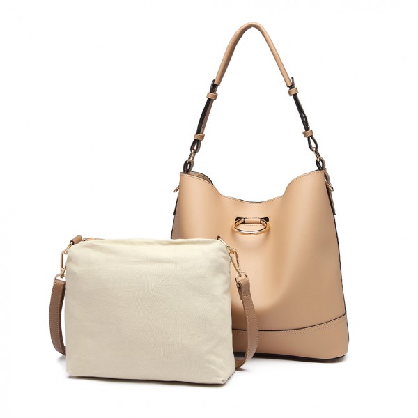 LT1917 - Miss Lulu 2 Piece Bucket Tote Bag Set - Khaki