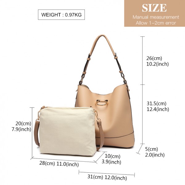 LT1917 - Miss Lulu 2 Piece Bucket Tote Bag Set - Khaki