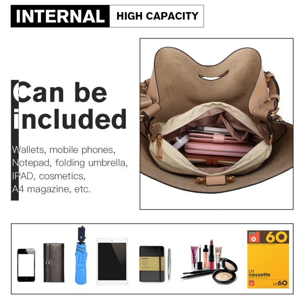 LT1917 - Miss Lulu 2 Piece Bucket Tote Bag Set - Khaki