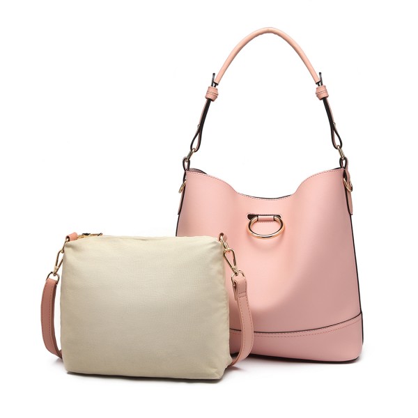 LT1917 - Miss Lulu 2 Piece Bucket Tote Bag Set - Pink
