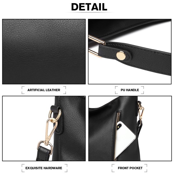 LT1941-MISS LULU CLASSIC STYLE SLOUCH SHOULDER BAG BLACK LT1941-MISS LULU CLASSIC STYLE SLOUCH SHOULDER BAG BLACK