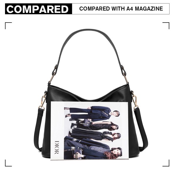 LT1941-MISS LULU CLASSIC STYLE SLOUCH SHOULDER BAG BLACK LT1941-MISS LULU CLASSIC STYLE SLOUCH SHOULDER BAG BLACK
