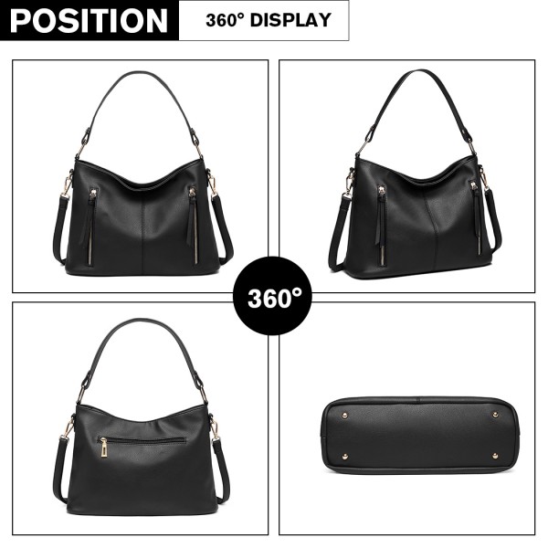 LT1941-MISS LULU CLASSIC STYLE SLOUCH SHOULDER BAG BLACK LT1941-MISS LULU CLASSIC STYLE SLOUCH SHOULDER BAG BLACK