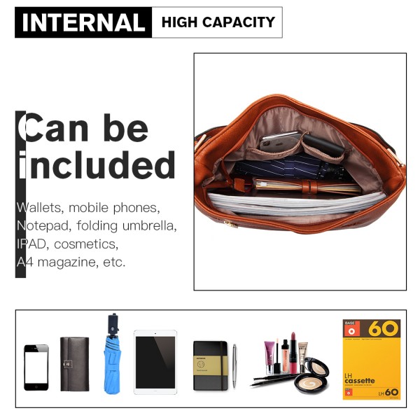 LT1941-MISS LULU CLASSIC STYLE SLOUCH SHOULDER BAG BROWN LT1941-MISS LULU CLASSIC STYLE SLOUCH SHOULDER BAG BROWN