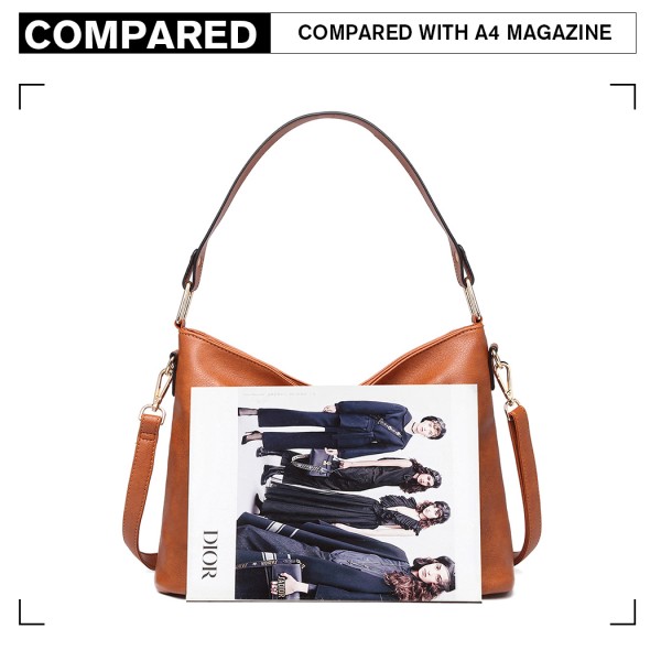 LT1941-MISS LULU CLASSIC STYLE SLOUCH SHOULDER BAG BROWN LT1941-MISS LULU CLASSIC STYLE SLOUCH SHOULDER BAG BROWN